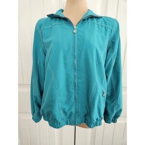 Alfred Dunner Womens Jacket S Aqua Windbreaker Lined Long Sleeve Zip 90's Daisy